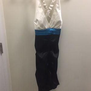 black white and blue evening dress